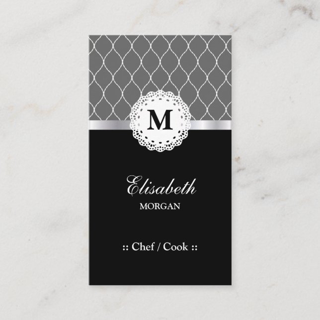 Chef / Cook - Elegant Black Lace Pattern Business Card (Front)