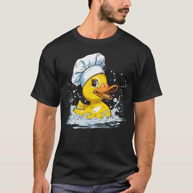 Chef Cook Rubber Duck Food Animal Splash T-Shirt (Front)