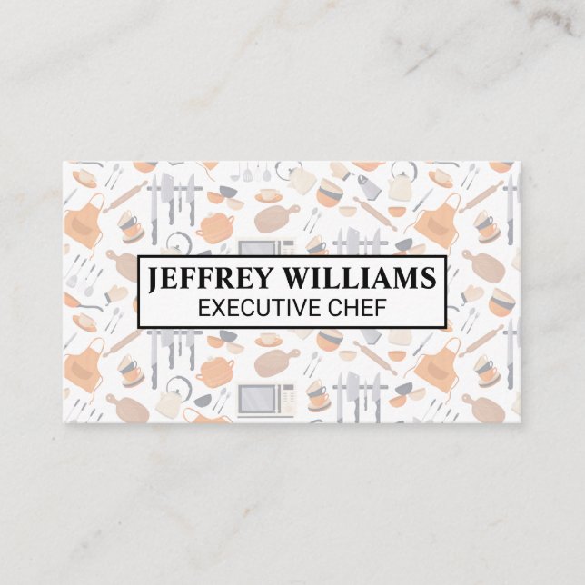 Chef Cooking Tools Pattern Business Card (Front)