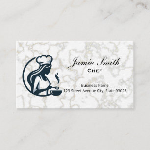Chef Cooking White Marble Black Marble Business Card