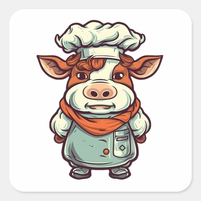 Chef Cow Cute Farm Animal  Square Sticker (Front)