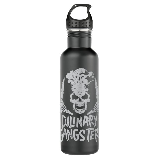 Chef Culinary Gangster Men Women Cook Skull Cookin 710 Ml Water Bottle (Front)