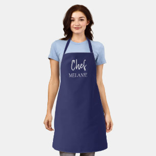 Chef Custom Name Modern Navy Blue Apron