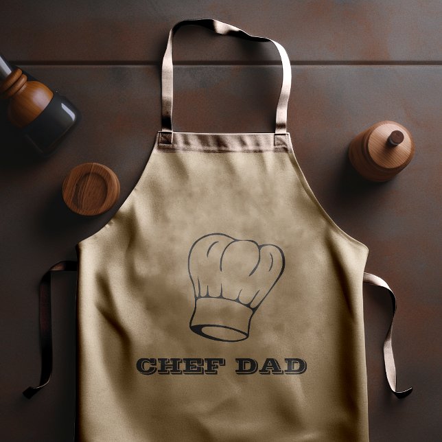 "Chef Dad" Chef 's Hat Typography Grilling Long Apron (Creator Uploaded)