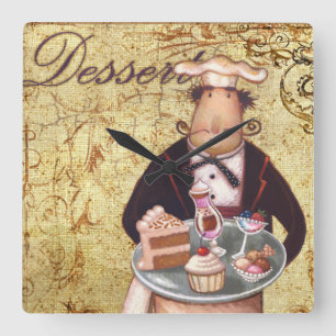 Chef Dessert Square Wall Clock