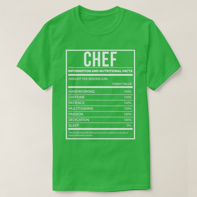 Chef Funny Cooking Nutrition Label  T-Shirt (Design Front)