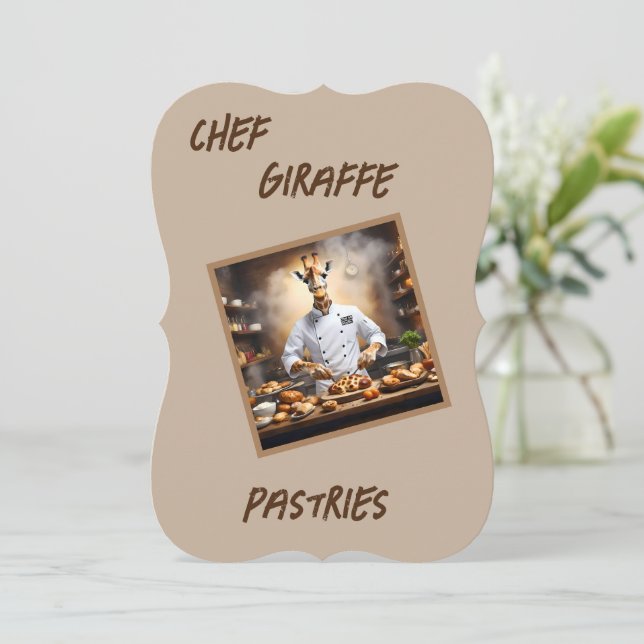 Chef Giraffe Bakes Pastries, Card (Standing Front)