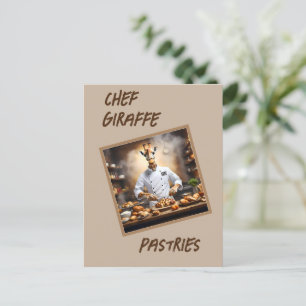 Chef Giraffe Bakes Pastries, Holiday Postcard