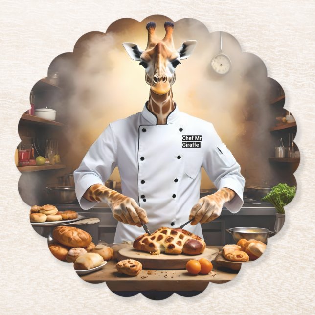 Chef Giraffe Bakes Pastries, Paper Coaster (Front)