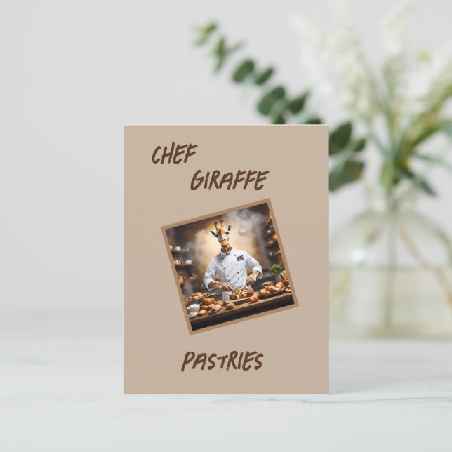 Chef Giraffe Bakes Pastries, Postcard (Standing Front)