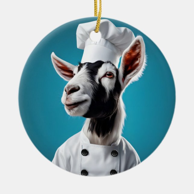 Chef Goat Ceramic Tree Decoration (Front)