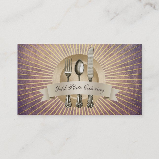 Chef Gold Plate Catering & Events Vintage Business Card (Front)