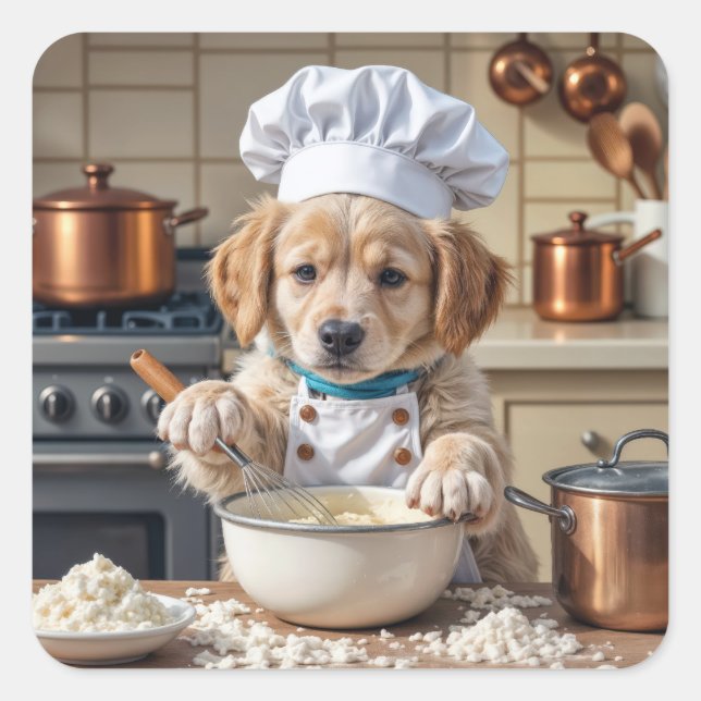 Chef Golden Retriever Puppy  Square Sticker (Front)