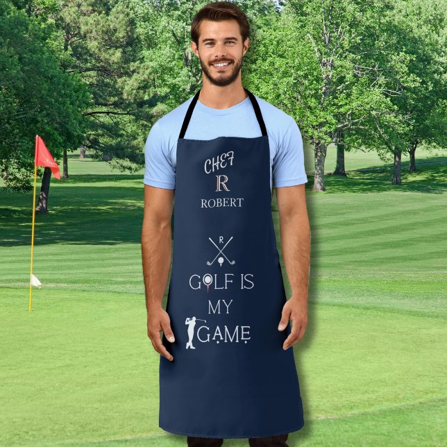 Chef & Golfer Black & White Custom Monogram Name  Apron (Creator Uploaded)
