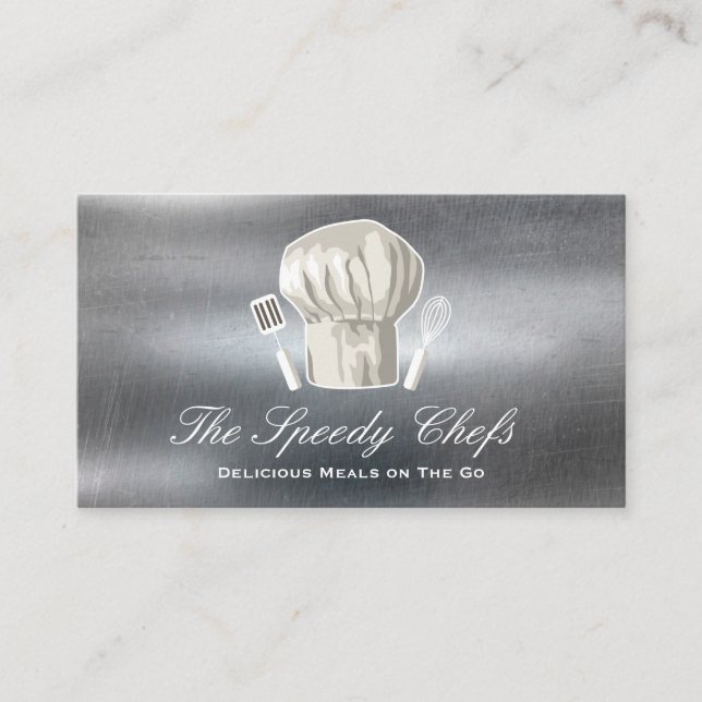 Chef Hat and Kitchen Tools | Metallic Business Card (Front)