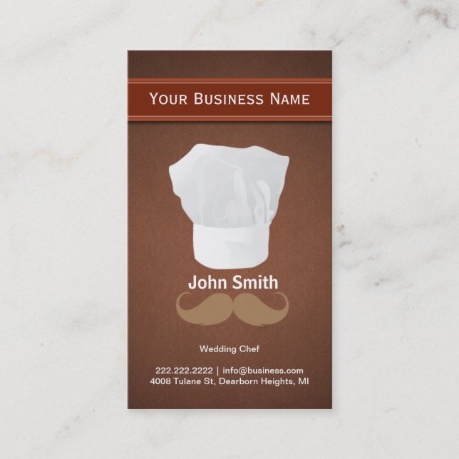 Chef hat and moustache Brown business card (Front)