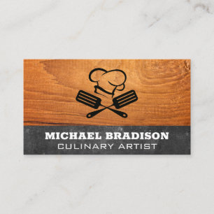 Chef Hat and Spatulas Wood and Slate Business Card
