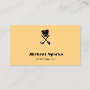 Chef hat and spoons silhouette beige business card