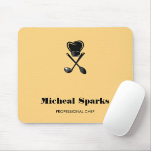 Chef hat and spoons silhouette beige mouse mat