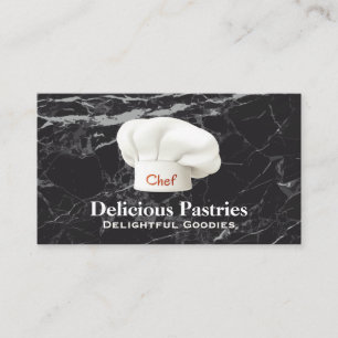 Chef Hat   Black Marble Background Business Card