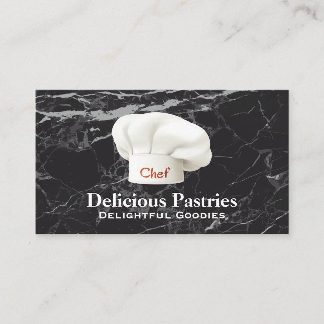 Chef Hat | Black Marble Background Business Card (Front)