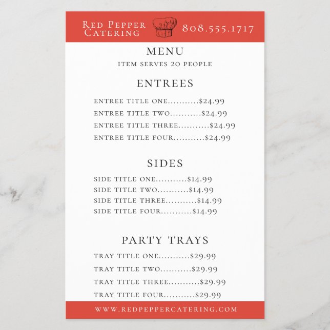 Chef Hat Catering Menu Flyer (Front)