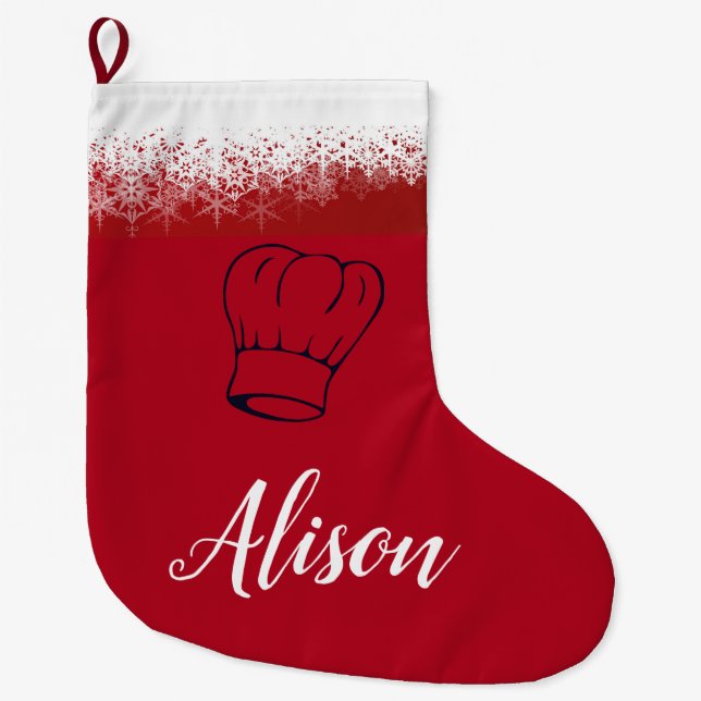 CHEF HAT, CHRISTMAST GIFT FOR COOKS, COOK HAT LARGE CHRISTMAS STOCKING (Front)
