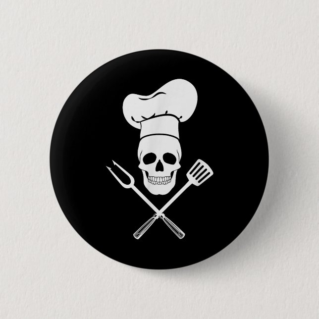 Chef Hat Cook Skull Kitchen Bbq Barbecue Tools  6 Cm Round Badge (Front)