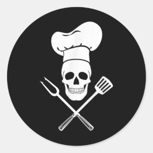 Chef Hat Cook Skull Kitchen Bbq Barbecue Tools Classic Round Sticker