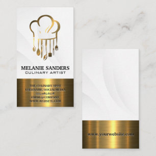Chef Hat Cooking Utensils   Gold Metallic Business Card