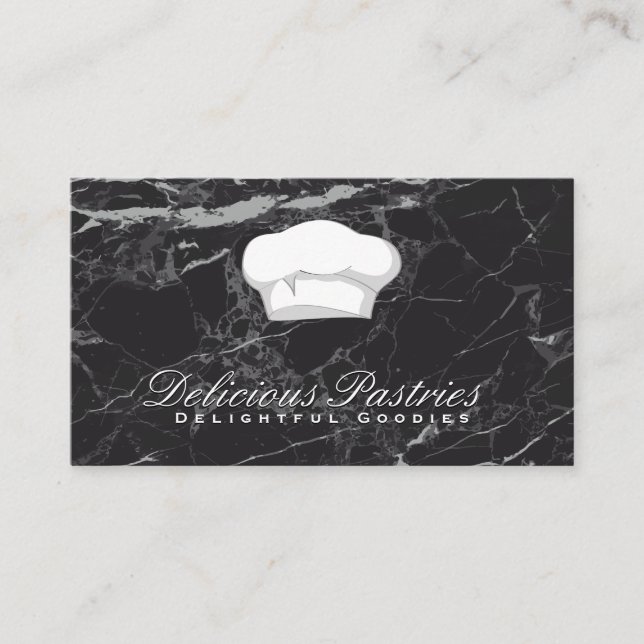 Chef Hat | Elegant Black Marble Business Card (Front)