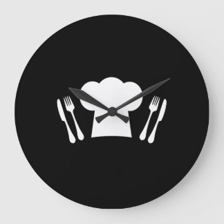 Chef Hat Knife and Fork Kitchen or Restaurant Large Clock