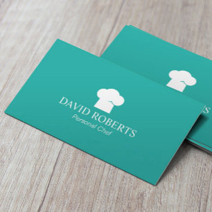 Chef Hat Logo Bakery Catering Modern Turquoise Business Card