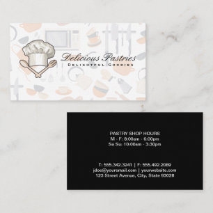 Chef Hat Logo   Cooking Tools Pattern Business Card