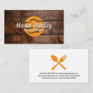 Chef Hat Logo   Wood Background Business Card