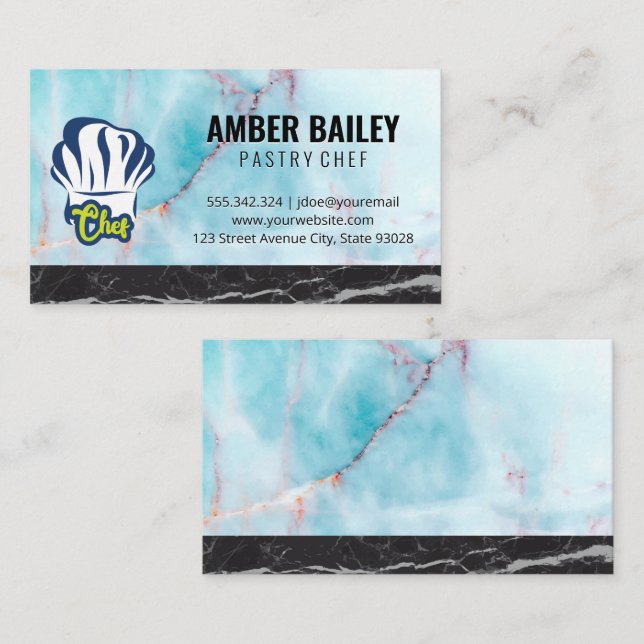 Chef Hat | Ocean Granite | Black Marble Business Card (Front/Back)