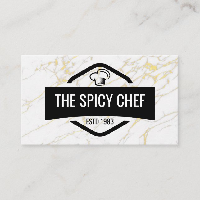 Chef Hat | Restaurant Logo | Marble Gold Business Card (Front)