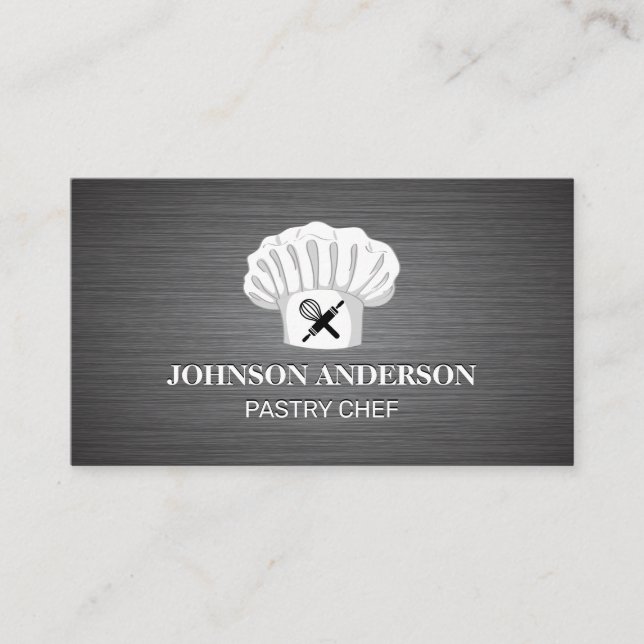 Chef Hat Rolling Pin and Whisk | Metal Background Loyalty Card (Front)