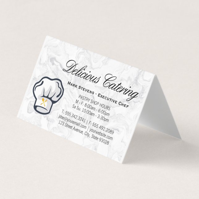 Chef Hat | Silverware | Marble Background Business Card (Front)