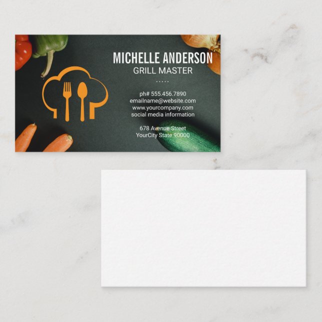 Chef Hat | Spoon and Fork Logo Business Card (Front/Back)