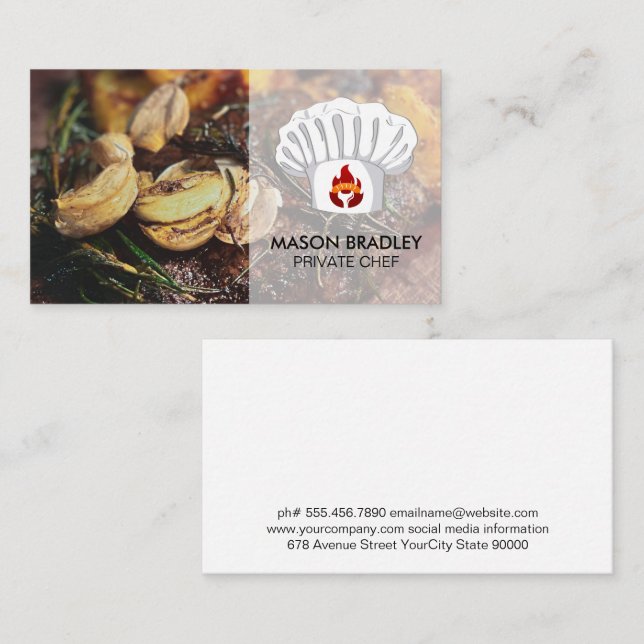 Chef Hat | Steak Mushrooms Business Card (Front/Back)