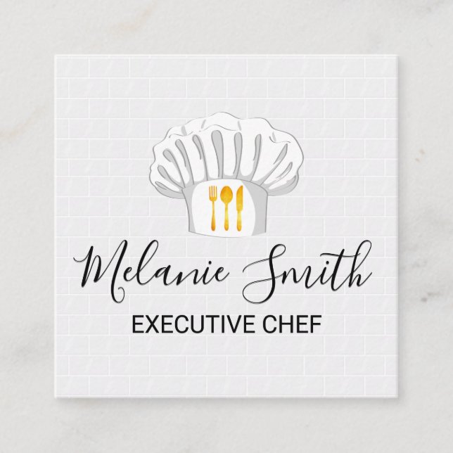 Chef Hat | Tiles Background Square Business Card (Front)