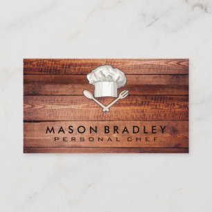 Chef Hat Utensils   Wood Business Card