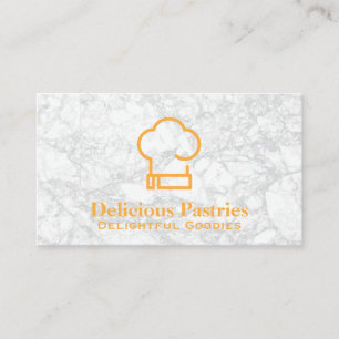 Chef Hat   White Marble Background Business Card