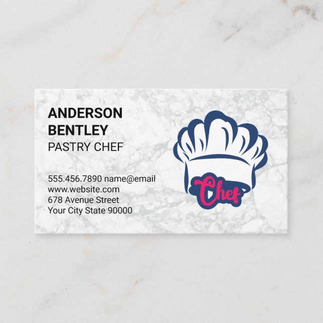 Chef Hat | White Marble  Business Card (Front)