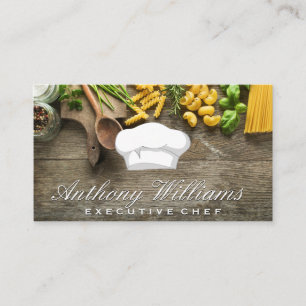 Chef Hat Wooden Table of Pastas Business Card