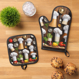 Chef Hats Oven Mitt & Pot Holder Set