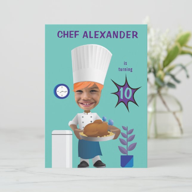 Chef Head in Hole 🎉 Funny Cook  Birthday  Invitation (Standing Front)