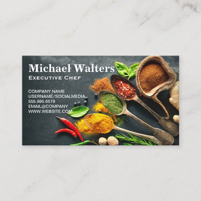 Chef Herbs and Spices | Culinary Ingredients Business Card (Front)