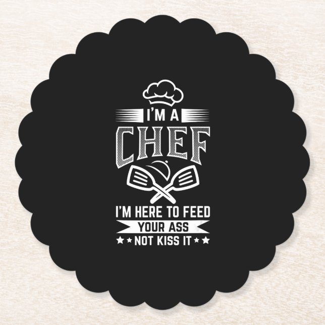 Chef Here Feed Not Kiss Cooking Lover Funny Gift Paper Coaster (Front)